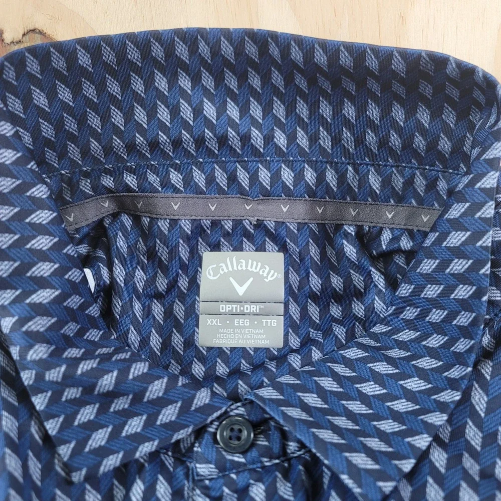 Callaway Polo Shirt Mens XXL Blue Excellent Opti-Dri Geometric Golf Top - Picture 4 of 7